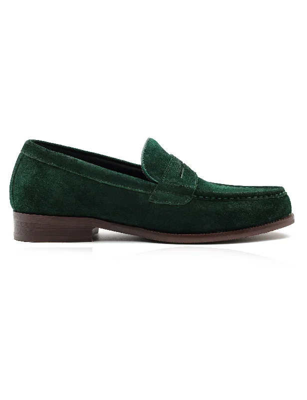 GREEN SUEDE LEATHER PENNY LOAFERS