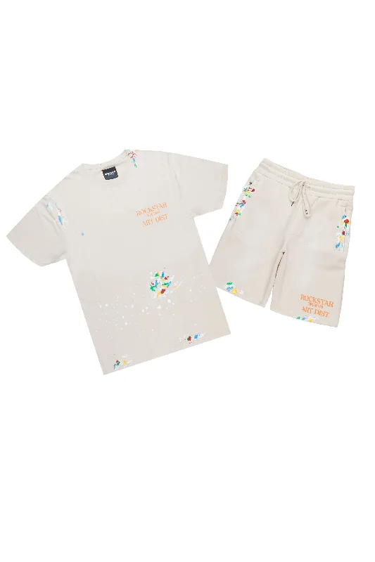 Rockstar Art Dist. Beige/Orange T-Shirt Short Set