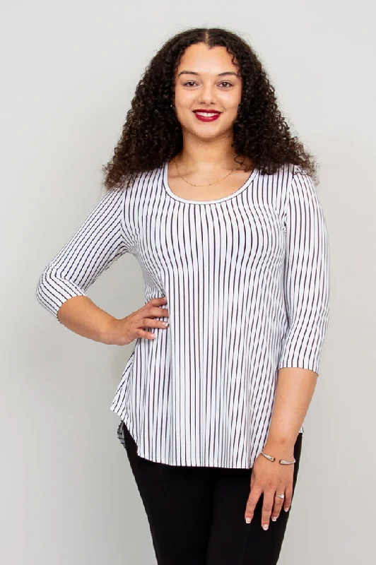 Jazz 3/4 Slv Top, White/Black Small Stripe, Bamboo - Final Sale