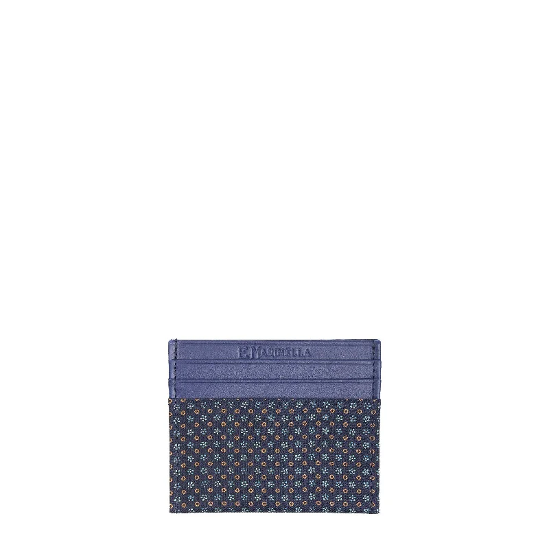 BLUE LEATHER AND SILK CREDIT CARD HOLDER