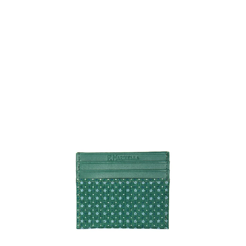 DARK GREEN LEATHER AND SILK CREDIT CARD HOLDER