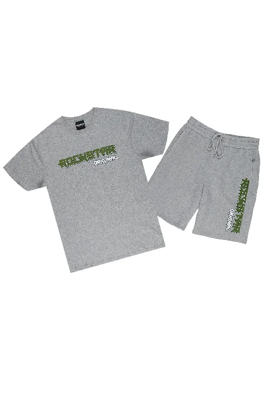 Moss Heather Grey Graphic T-Shirt Short Set