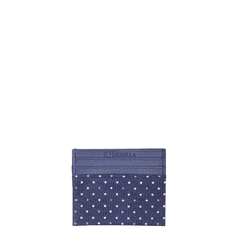 BLUE LEATHER AND SILK CREDIT CARD HOLDER