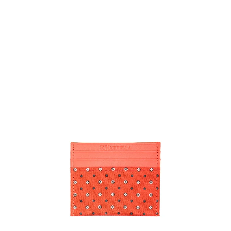 ORANGE LEATHER AND SILK CREDIT CARD HOLDER