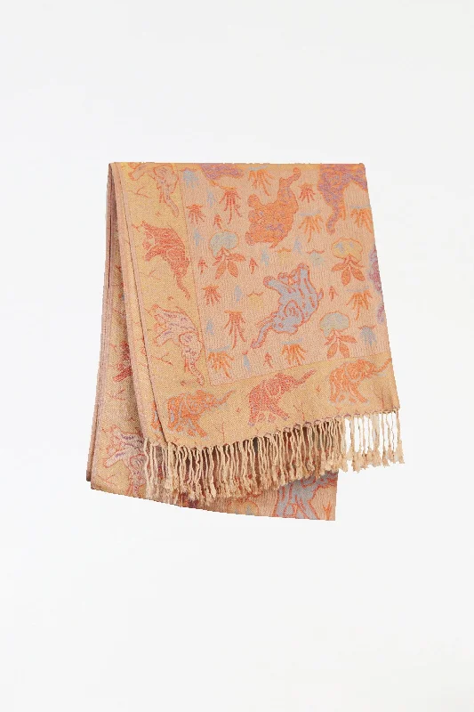 Pashmina Scarf, Taupe Elephants