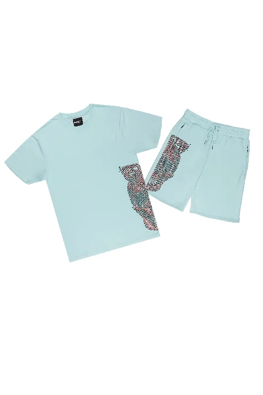 Sincere Aqua Graphic T-Shirt Short Set