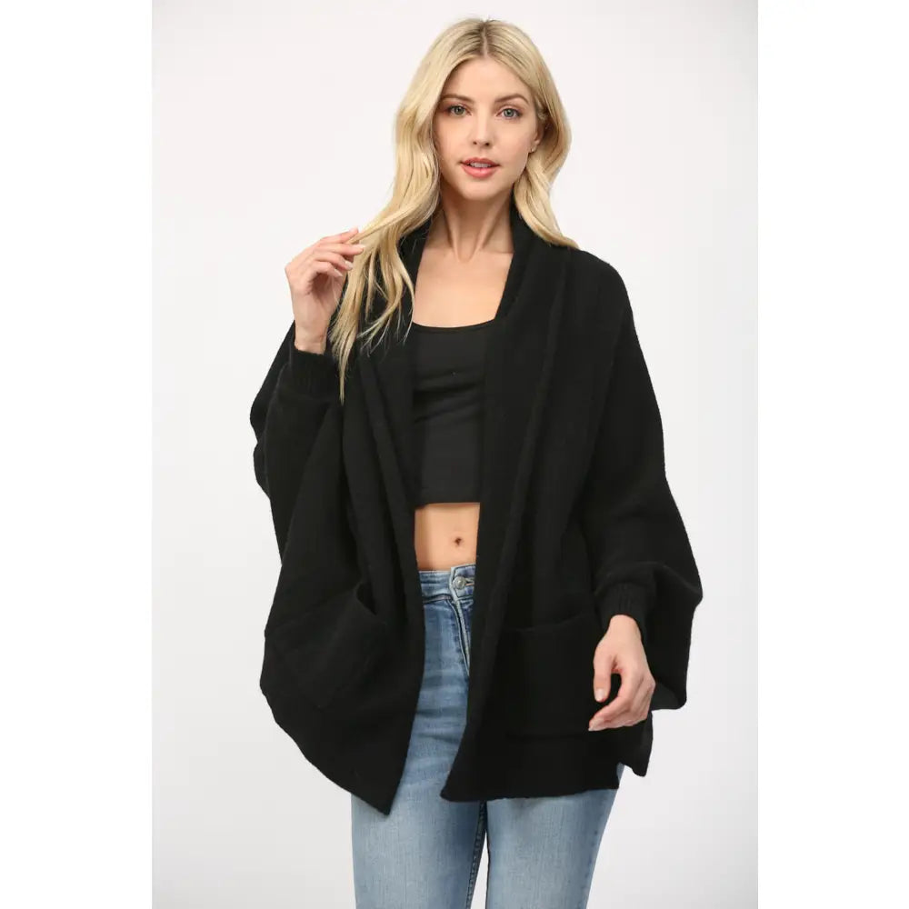 Shawl Collar Open Cardigan - Black