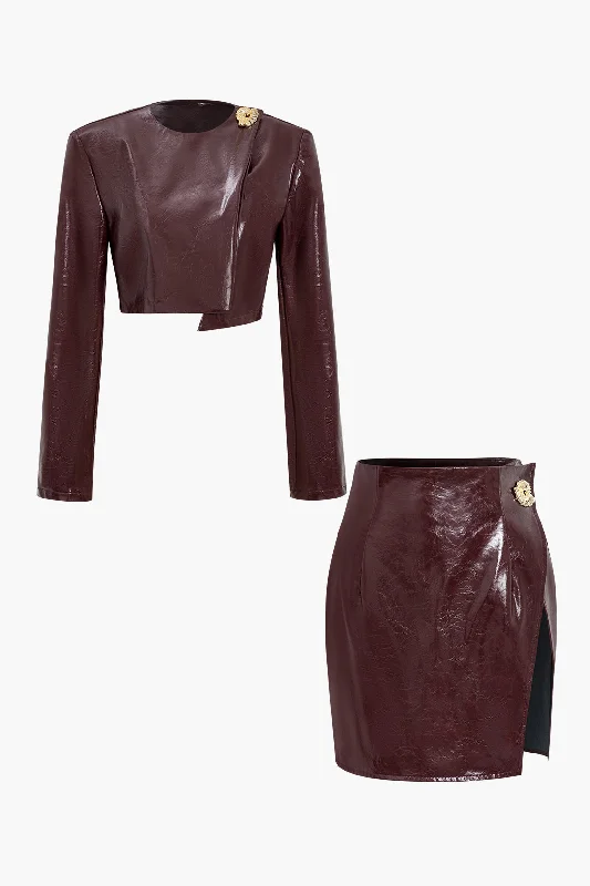 Asymmetrical Faux Leather Skirt Set