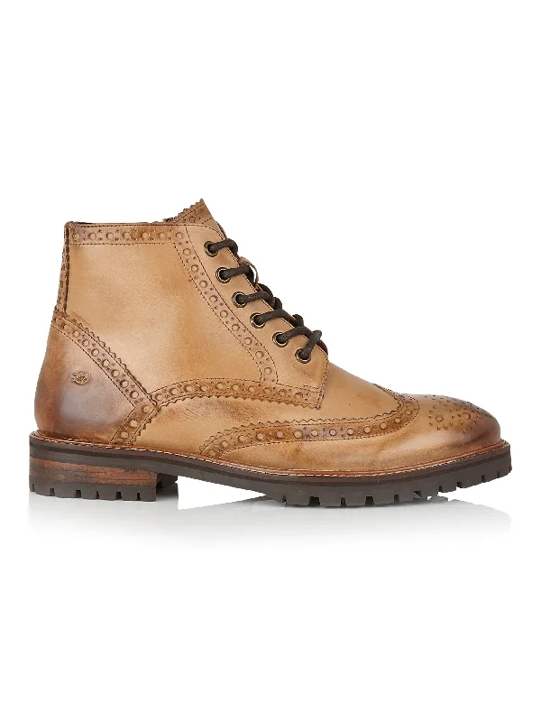 LACE UP DERBY BROGUE BOOTS IN TAN