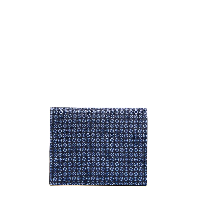 DARK BLUE SILK AND LEATHER FOLDING CARD HOLDER