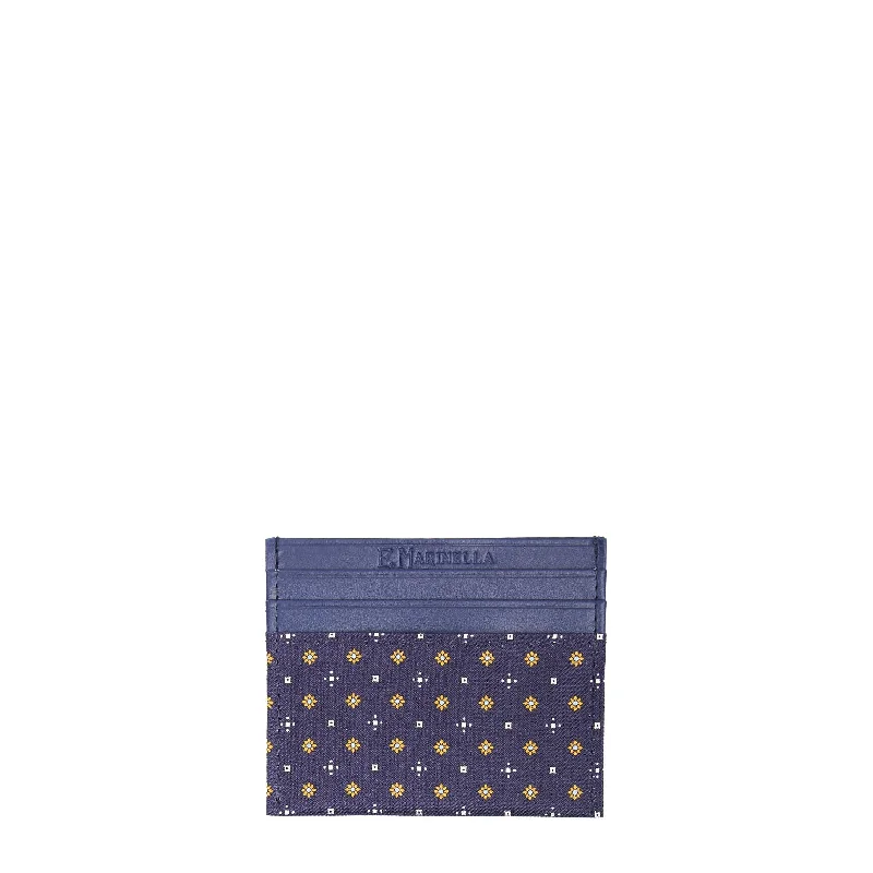 BLUE LEATHER AND SILK CREDIT CARD HOLDER