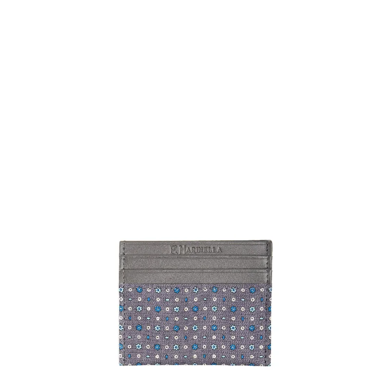 DARK GREY LEATHER AND SILK CREDIT CARD HOLDER