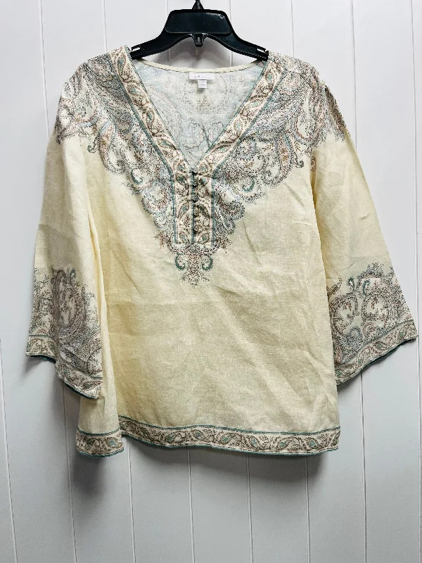 Top Long Sleeve By J. Jill In Cream & Green, Size: 1x