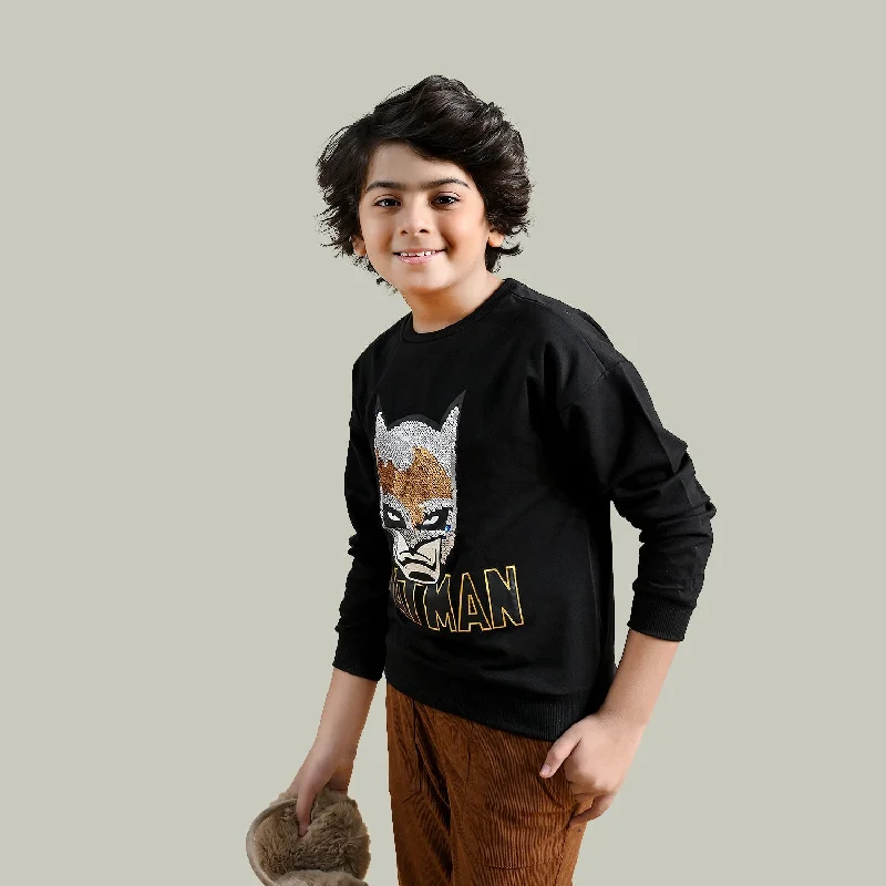 Boys Cotton Terry Sweatshirt-BLACK