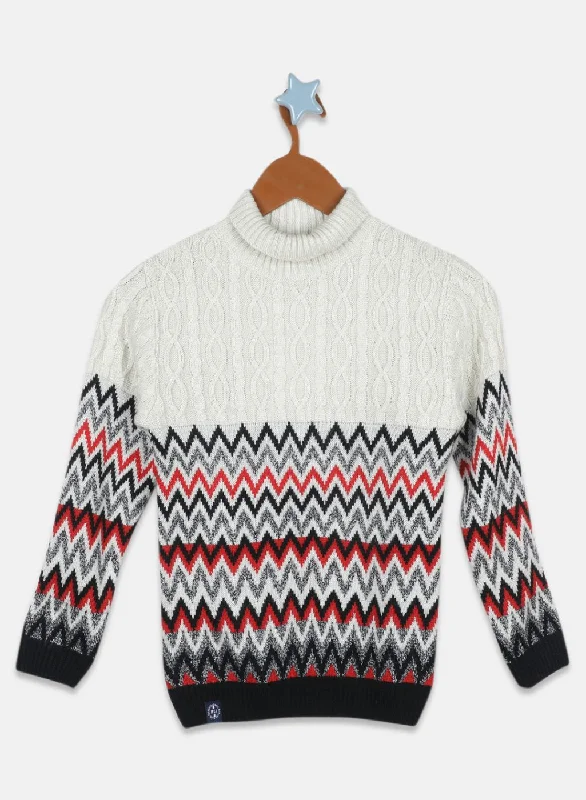 Boys Beige Zig-Zag Pullover