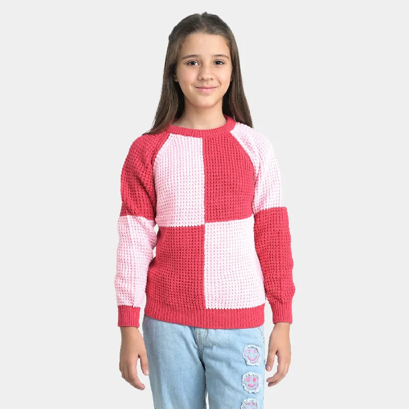 Girls Knitted Sweater -Red/Pink