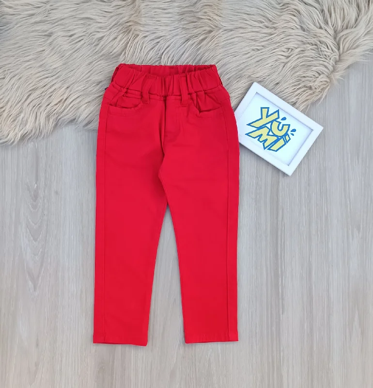 Comfy Red Cotton Twill Pants for Girls