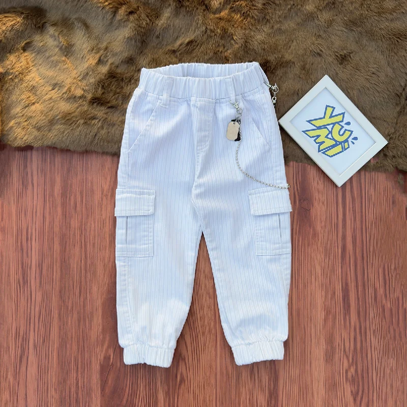 Kids' White Striped Cargo Pants