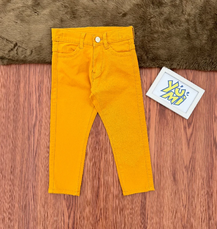 All-Day Comfort: Boys' Mustard Stretch Cotton Twill