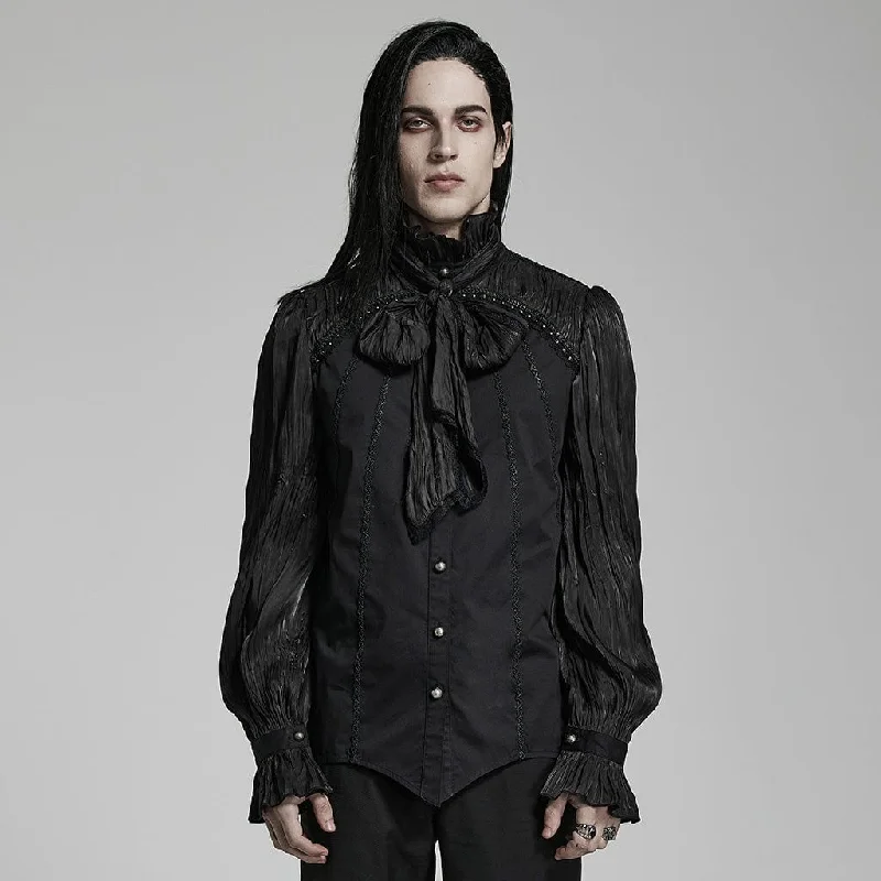 Men's Gothic Stand Collar Ruched Shirt with Scarf