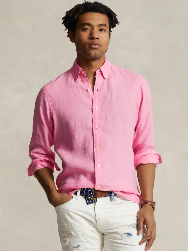 Camicia in Lino Slim Fit Rosa